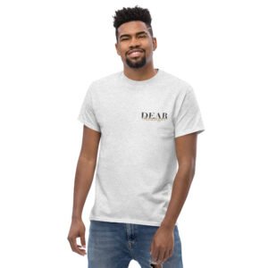 Unisex ash grey T-Shirt with the message "Dear stranger, your smile could be the reasons someone believes in kindness today."