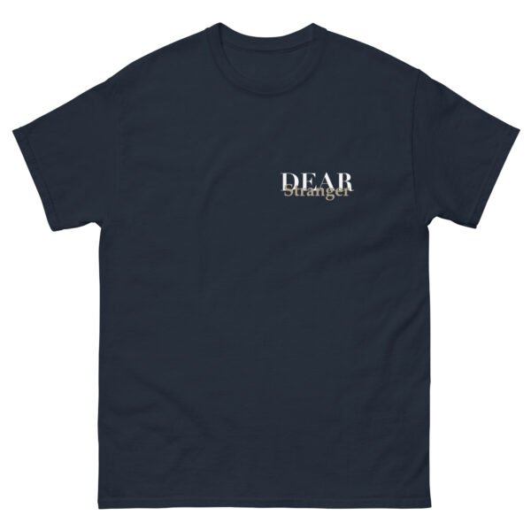 Unisex navy blue T-Shirt with the message "Dear stranger, your smile could be the reasons someone believes in kindness today."