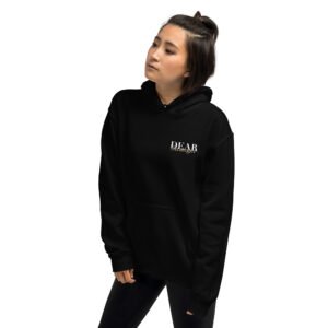 Unisex black hoodie with the message "Dear stranger, keep in mind that small steps still move you forward. You're getting there!"