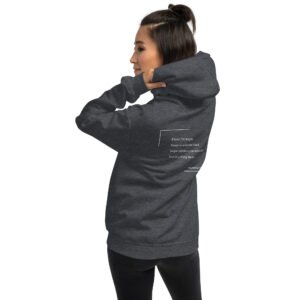 Unisex dark heather grey hoodie with the message "Dear stranger, keep in mind that small steps still move you forward. You're getting there!"