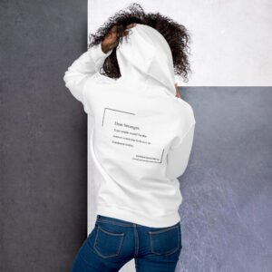 Unisex white hoodie with the message "Dear stranger, your smile could be the reasons someone believes in kindness today"