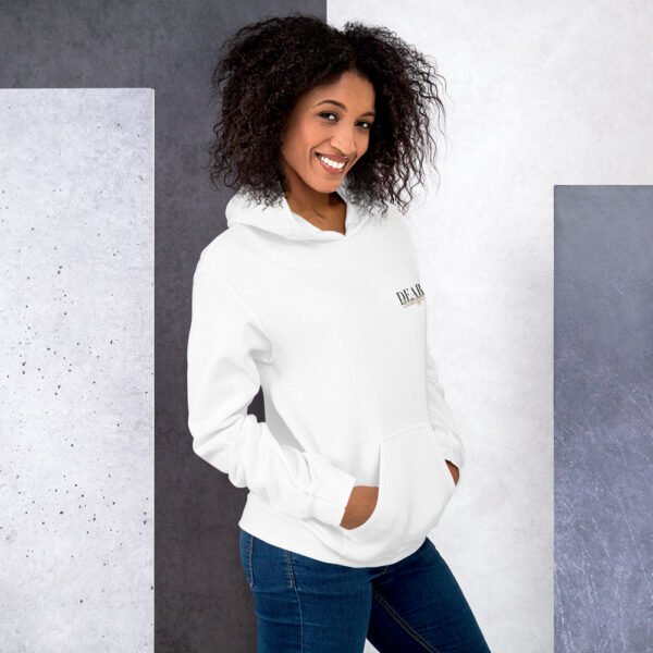 Unisex white hoodie with the message "Dear stranger, your smile could be the reasons someone believes in kindness today"